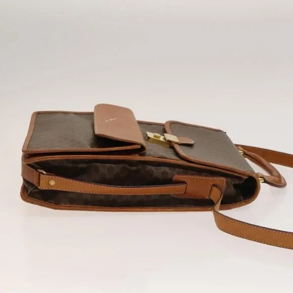 Authentic CELINE Macadam Canvas Shoulder Bag PVC Leather Brown Gold - Picture 10 of 16